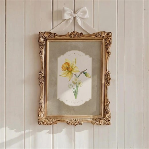 March Birth Flower Wall Art | Daffodil & Jonquil Printable | Rebirth Renewal Floral Art | Brown Background | Digital Download - Etsy