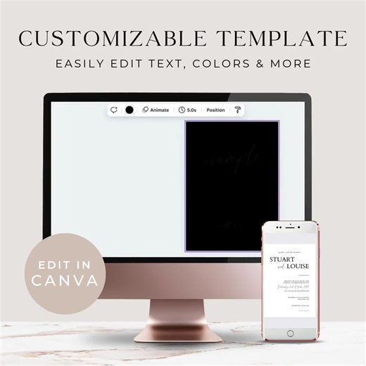 Modern Minimal Wedding Invitation Card with Photo - Double Sided Printable Digital Template