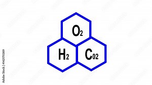 co2 Molecular Concept –O2, H2,CO2 synthesis leaf oxygen O2 from carbon dioxide CO2. further highlighting the vibrant blue of the shapes and text, creating a modern, abstract representation
