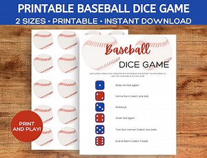 Printable Baseball Dice Game, Baseball Party Activity, Baseball Printable Party Game, Baseball Dice Center, Baseball Activity for Kids - Etsy