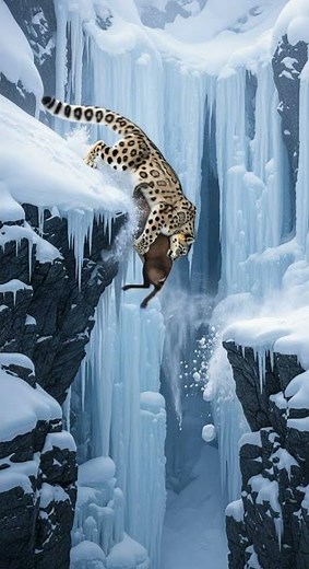 Snow Leopard Leaps from Cliff to Attack Stunning Prey Catch #wildlife #nature #predator