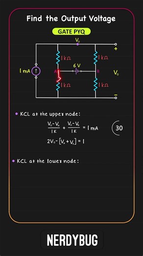 GATE PYQ 14 under 60 seconds : Find the voltage at the output | Network Analysis | NerdyBug