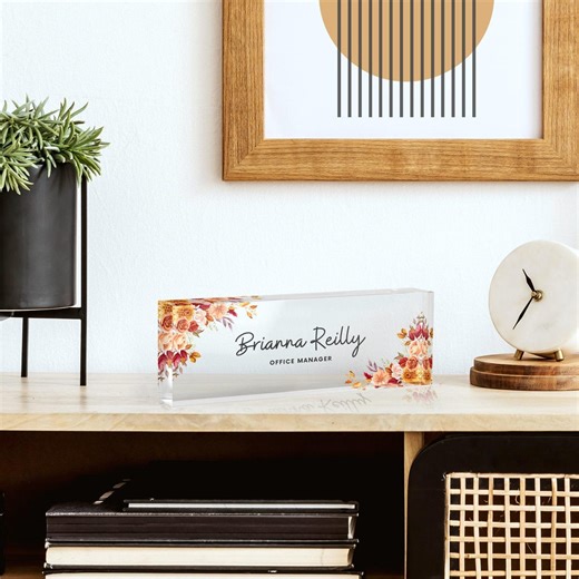 Custom Acrylic Desk Name Plate: Modern Floral Office Decor - Etsy