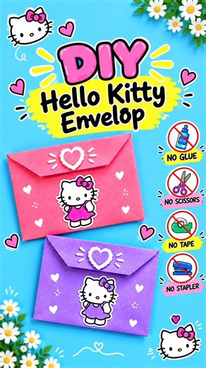 How To Make An Envelop From A4 Paper/No Glue, No Scissors |Easy Hello Kitty Envelope|School Project