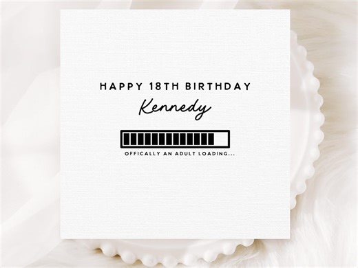 Funny 18th Birthday Card for Her, Personalized Name 18 Card, Officially an Adult Loading Birthday Card, Minimal Modern 18th Card - Etsy