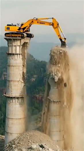 😱 Excavator on TOP of Tower DESTROYS Massive Brick Kiln! 💥