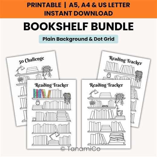 Reading Journal Bundle | PRINTABLE | Bookshelf Tracker, Challenge, TBR List, Title Page, Yearly Log | A5 A4 Us-letter - Etsy