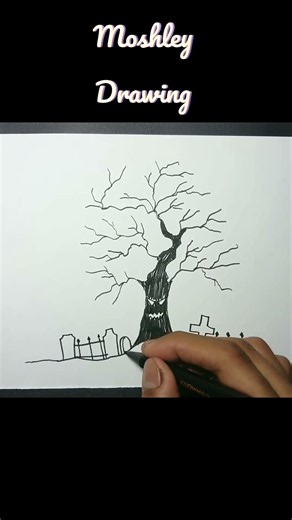 Drawing Spooky Halloween Tree #shorts #drawing