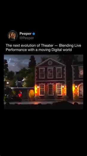 PEEPER on Instagram: "This stage setup shows how modern theater blends live performance with large-scale digital environments. Instead of traditional painted backdrops, high-resolution projection and LED systems create moving cityscapes, lighting changes, and visual effects that react in real time to the action on stage. The performers move through a physical set while the digital background shifts perspective, weather, and motion, creating scenes that would be impossible or impractical with sta