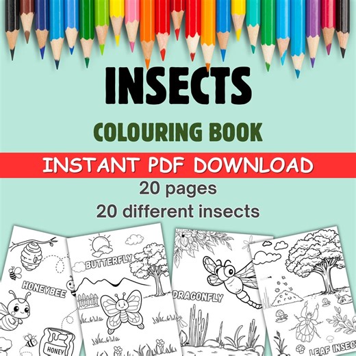 Insects Coloring Book for Kids | Nature Activity Pages (PDF Download) - Etsy
