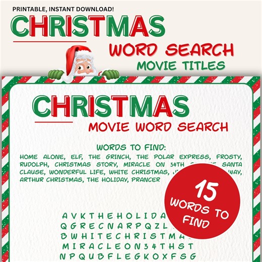 Christmas Movie Word Search Printable – Holiday Puzzle for Kids Teens Adults, Friendsmas, Office Party & Family Activity PDF - Etsy Australia