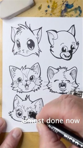 How to draw Anime Cat Faces 3 #art #drawing #ink #cat #sketch #drawingtutorial #artist #cute