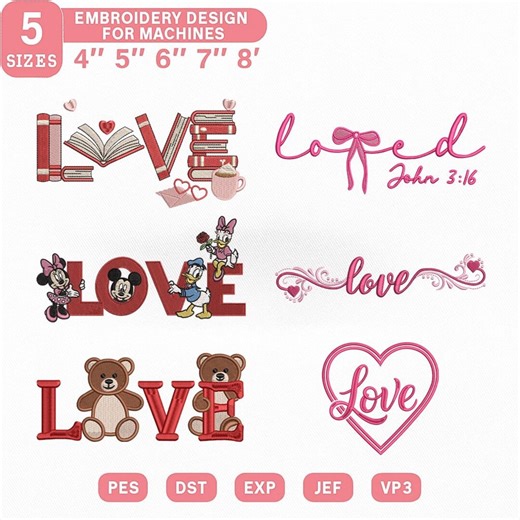 Valentine Embroidery Bundle | Machine Designs With Love Fonts & Bear - Etsy