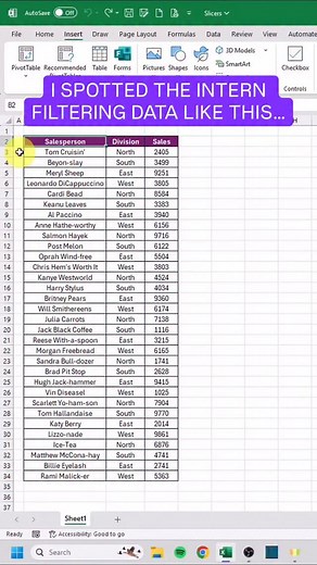 Slicers > Filters 💡 #excel #exceltips #corporate #accounting #workhacks #spreadsheets #finance | Miss Excel