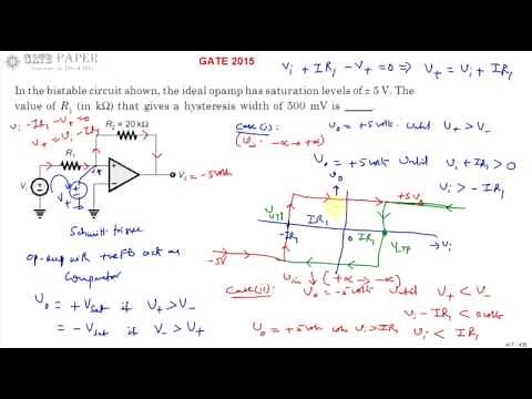 GATE 2015 ECE Design of Schmitt Trigger for given Hysteresis width