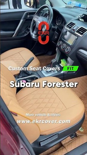 EKR custom brown seat cover for the Subaru Forester installation.