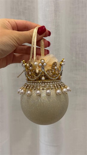 Handmade Gold Christmas Bauble, Pearl Crown, Crystal Drop Ornament - Etsy