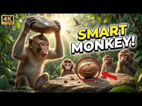 Smart Monkey Uses a Stone to Break Hard Nuts | Amazing Jungle Intelligence