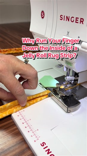 The benefit of smoothing the inside of the Jelly Roll Rug strip. #jellyrollrug #sewing #clovertubemaker #jellyrollrugtutorial