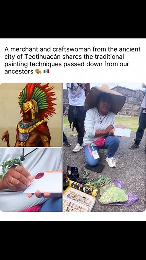 Ancient #Teotihuacán painters used natural minerals and plants to create vibrant pigments, mixed with nopal cactus sap or plant resins as binders. They painted on wet lime plaster walls using brushes made from animal hair or agave fibers, often outlining figures before adding color. Their murals and pottery featured symbolic colors - red for life, green for fertility, blue for water — reflecting deep spiritual meaning and artistic precision. #foocommunity #latinocommunity #fyp #reels | Soy Tan T