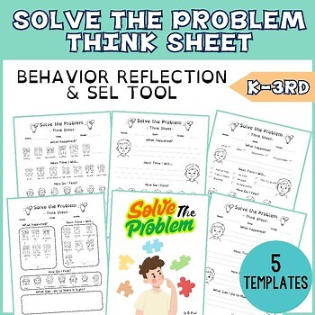 Editable Solve the Problem Think Sheet | Behavior Reflection & SEL Tool for K-3