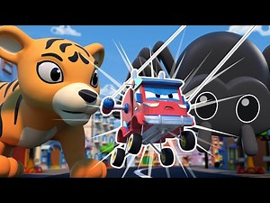 Giant Tiger in Car City ! Super Truck to the Rescue | Animals & Cars for Kids