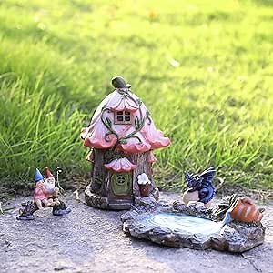 LA JOLIE MUSE Fairy Garden Gnome Accessories Kit - Hand Painted Miniature Fairy House Dragon Figurine Set of 4 pcs, Indoor & Outdoor Ornaments Gifts for Girls Boys Adults