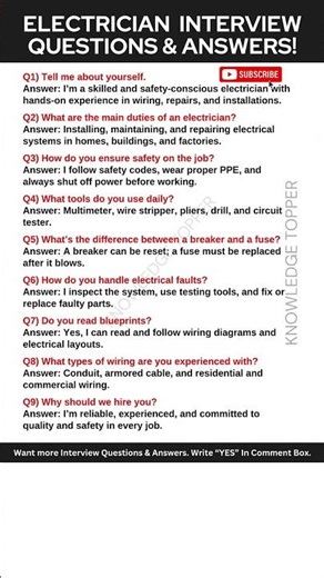 Electrician Interview Questions and Answers