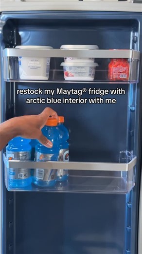 Maytag on Instagram: "When your fridge looks this good, that summer restock just hits. 👌 Shop the all-new Maytag® refrigerator with arctic blue interior at the link in bio."