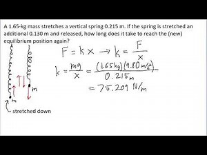 A 1.65-kg mass stretches a vertical spring 0.215 m. If the spring is stretched an additional 0.130 m