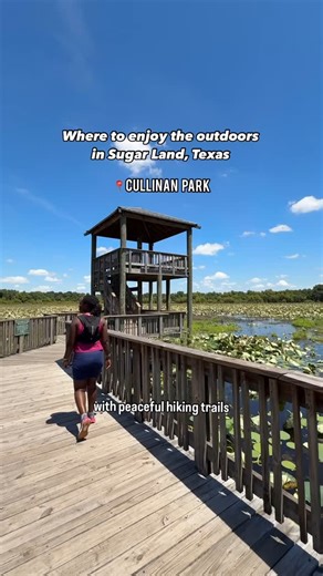 Irene Ogeto - Hiking and Travel on Instagram: "Check out these amazing outdoor places in Sugar Land, Texas @visitsugarland @sugarlandparks 🦆Cullinan Park @cullinanparkconservancy is a hidden gem with peaceful hiking trails—both paved and unpaved—plus serene lakes and tons of wildlife. I spotted so many birds, and hiked to the 23rd largest pecan tree in Texas. 🌲Oyster Creek Park has a beautiful three-mile hike and bike trail, rock-lined waterfalls, a pond, picnic tables, and grill