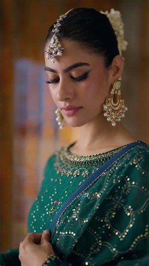 Green & Blue Crinkle Chiffon Semi Formal Dress | Festive Occasion Wear | NAQSHI