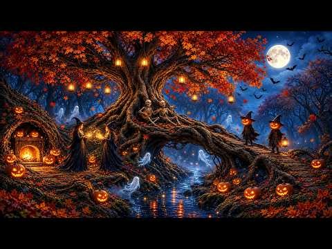 Cozy Halloween Midnight 🎃 Spooky Haunted Autumn Pumpkin Forest 👻 Relaxing Sounds & Halloween Music