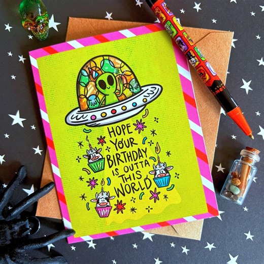 ALIEN BIRTHDAY CARD - Blank Card - Etsy