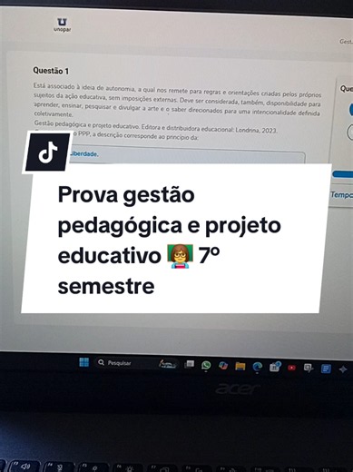 Prova gestão pedagógica e projeto educativo 👩‍🏫📝 7° semestre. Acertei todas as questoes! . . #anhanguera #pedagogia #explore #prova
