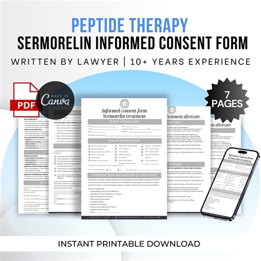 Sermorelin Consent Template | Peptide Therapy Forms Consent Sheet | Peptides Consent Forms Bundle | Med Spa Forms, Iv Therapy, Peptide Canva - Etsy