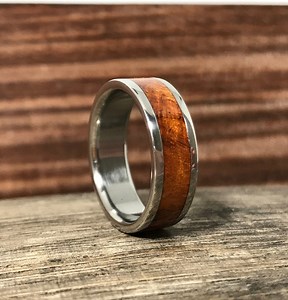 Men's Wedding Band - Titanium Ring With Amboyna Burl Wood Inlay - Etsy