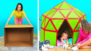 Cute cardboard DIYs you can't miss. Cheap home decor ideas and DIY playhouse: | 5-Minute Crafts Family