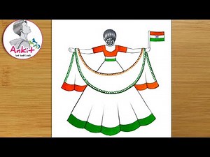 Republic Day Drawing easy | 26 january drawing for kids | how to draw a girl holding Indian flag
