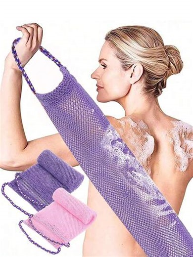 1pc African Loofah Sponge, African Exfoliating Bath Back Scrubber, Shower Loofah Body Scrubber With Drawstring, African Exfoliating Loofah With Handle, Unisex Long Shower Sponge For Smoother And Cleaner Skin, Multi-Functional Exfoliating Washcloth, Elastic Back Scrubber, Suitable For Shower, Skin Cleansing And Massage | SHEIN