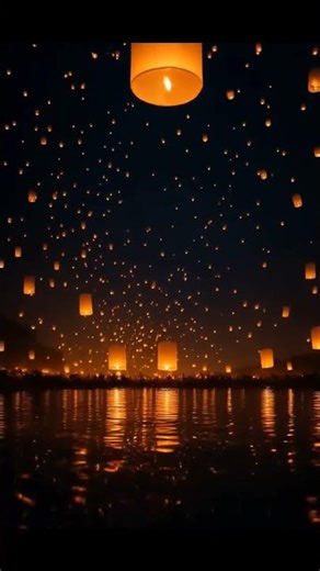 🌊 Lanterns Over Water | Magical Sky & Water Reflection at Lantern Festival ✨🔥