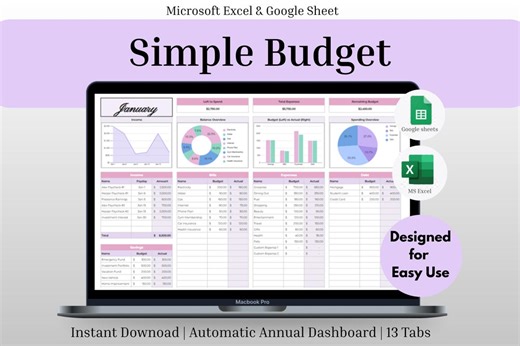 Simple Budget Tracker | Monthly Budget Spreadsheet, Easy Financial Planner for Beginners, Bill Tracker (excel, Google Sheets) - Etsy