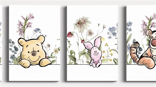 Set of 4 Winnie the Pooh and Friends Wall Art | Classic Style Winnie the Pooh and Friends Art Prints | Digital Download| Nursery Decor |L060 - Etsy
