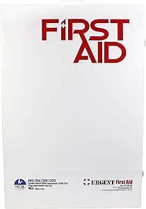 OSHA & ANSI 4 Shelf Industrial First Aid Cabinet with Pocket Liner, 150 Person, 1091 Pieces, Class A+, Types I & II, Made in USA by Urgent First Aid® with Extra Content & New ANSI First Aid Guide