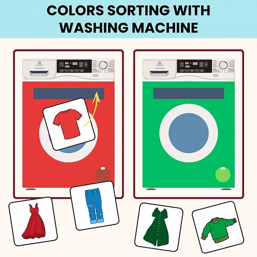 Color Sorting Washing Machine Activity | Printable Laundry Sorting Game | Fine Motor Skills (PDF Printables) - Etsy