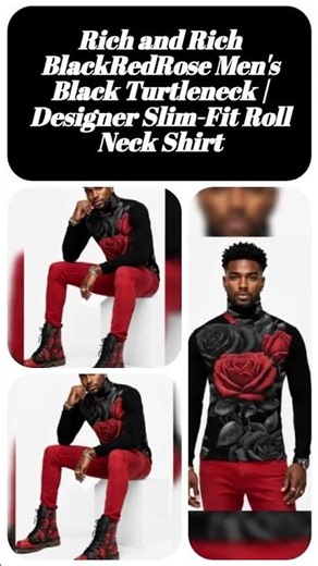 Rich and Rich BlackRedRose Men's Black Turtleneck | Designer Slim-Fit Roll Neck Shirt