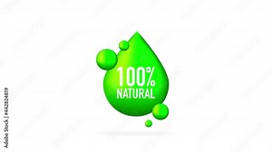 100 natural label illustration isolated on white background. Motion graphics.
