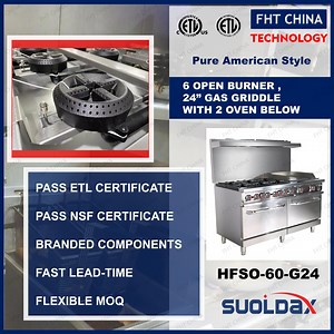 [Hot Item] Suoldax ETL Approved Commercial Restaurant Range 6 Burner 60" Range Stove with 24" Griddle and 2 Ovens (HFSO-60-G24)
