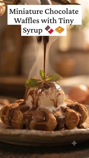 Miniature Chocolate Waffles with Tiny Syrup 🍫🧇# #minifood #shorts #asmr #waffle