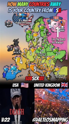 How Many Countries Away Is Your Country From USA #map #mapping #shorts